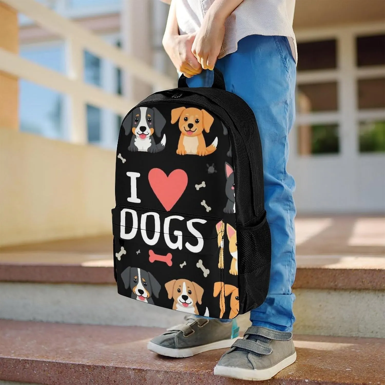 Doodle Pets Dog Black Rucksacks Lightweight Multipurpose Anti-Theft Shoulder Bag Big Capacity Traveling & Camping Backpack With Side Pockets