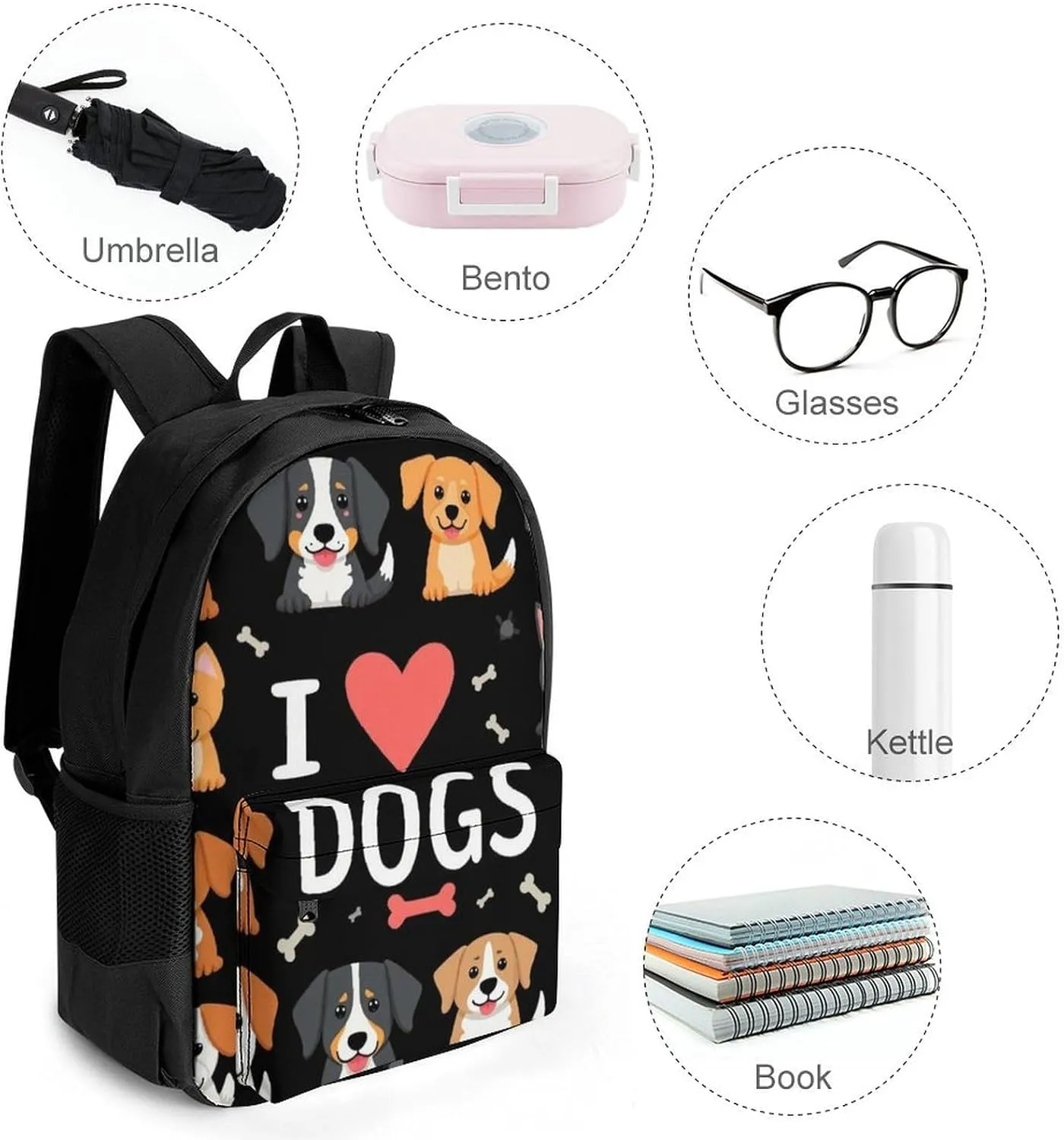 Doodle Pets Dog Black Rucksacks Lightweight Multipurpose Anti-Theft Shoulder Bag Big Capacity Traveling & Camping Backpack With Side Pockets