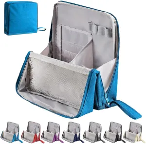 Doresty Makeup Bag, Multi-Purpose Large Capacity Standing Makeup Bag, Vertical Large Opening Waterproof Storage Bags with Compartments, Women Men Portable Toiletry Bag for Travel, Work (Blue)