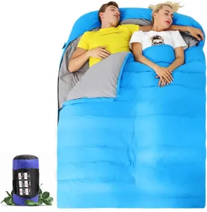 Down Sleeping Bag for Adults, Double Cold Weather Backpacking Camping Sleeping Bag, Waterproof Travel Sleeping Sack for Indoor & Outdoor,Blue