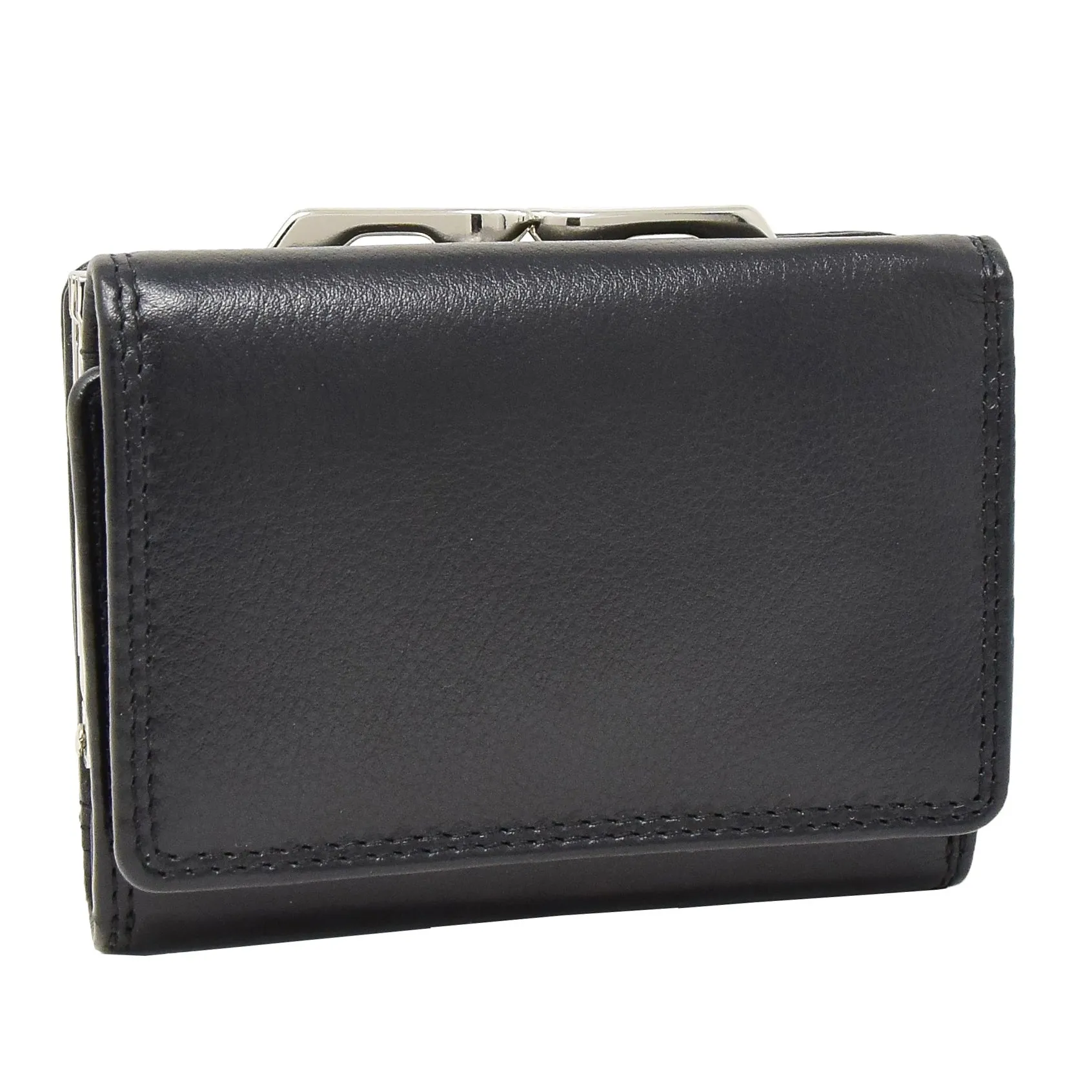 DR413 Women's Metal Frame Leather Purse Black