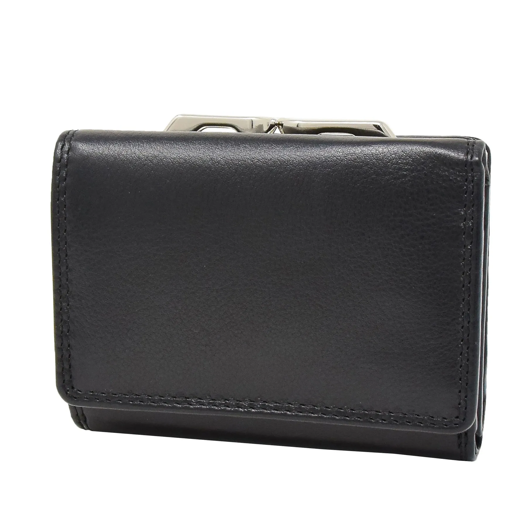DR413 Women's Metal Frame Leather Purse Black
