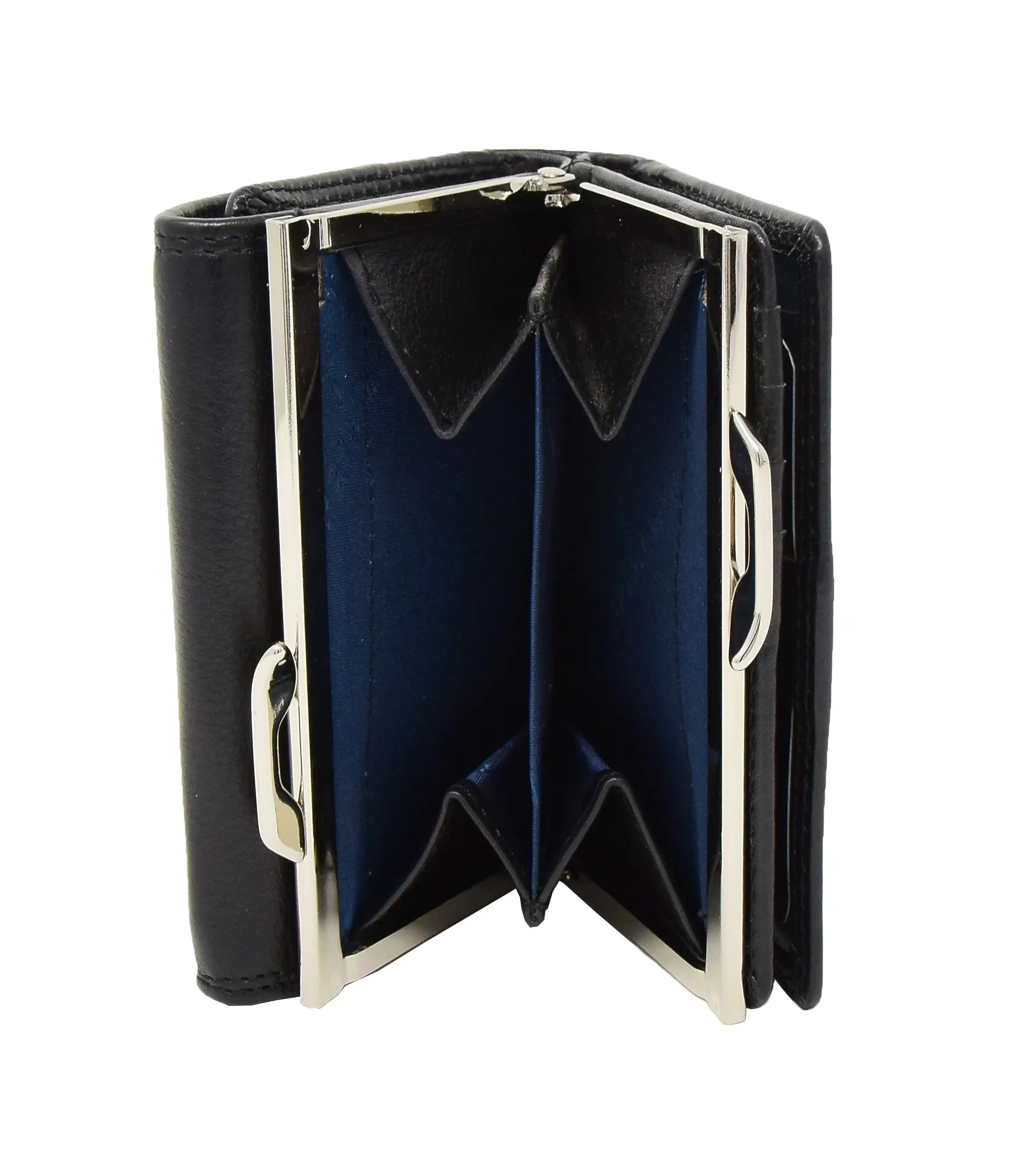 DR413 Women's Metal Frame Leather Purse Black