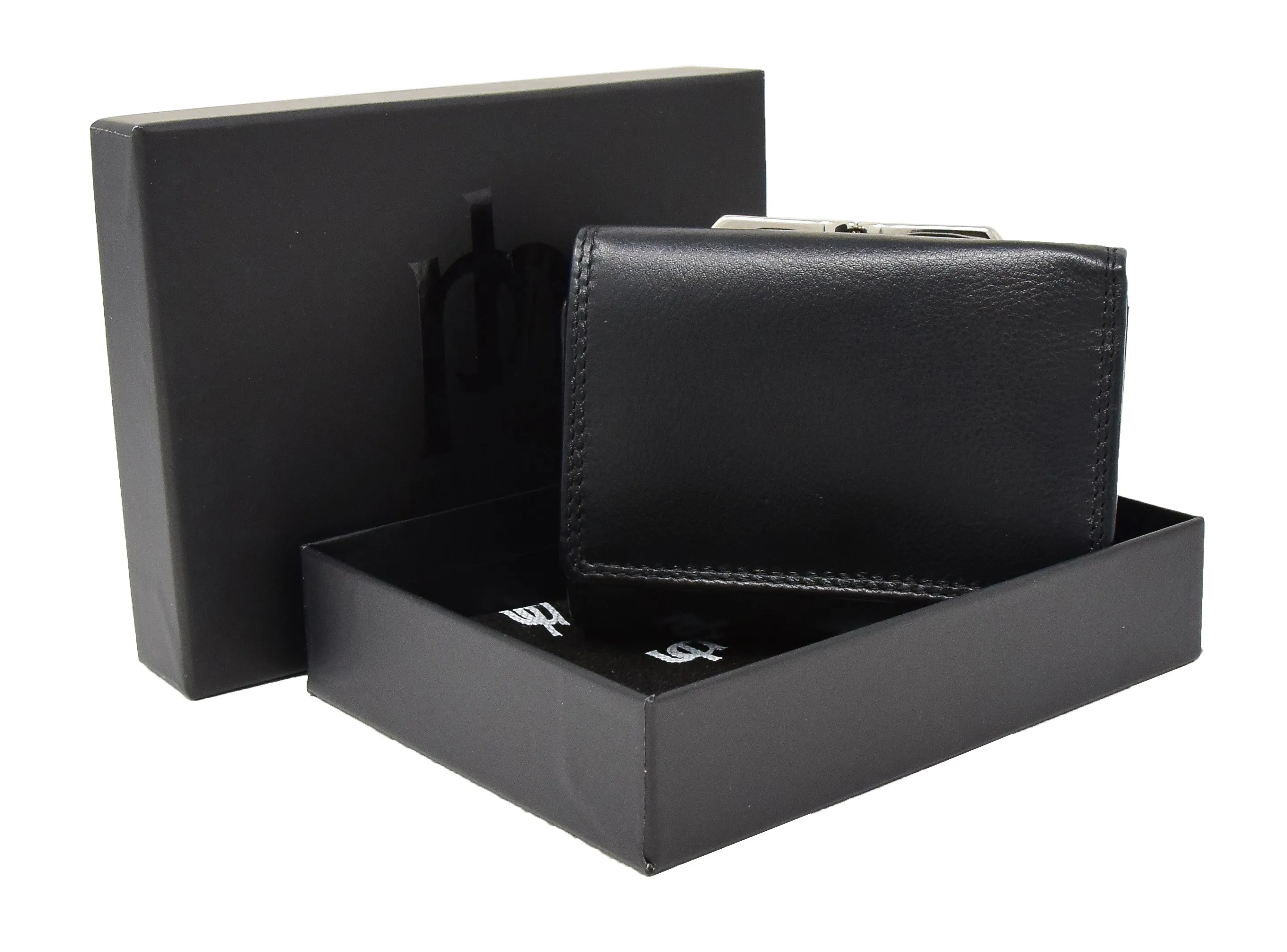 DR413 Women's Metal Frame Leather Purse Black