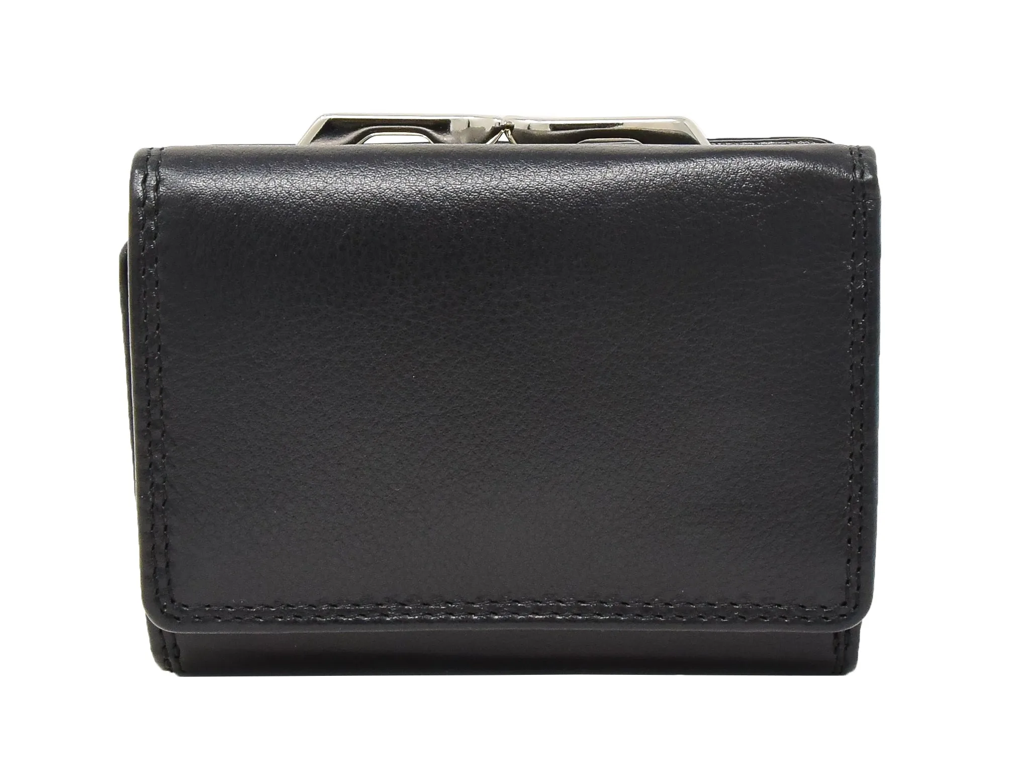 DR413 Women's Metal Frame Leather Purse Black
