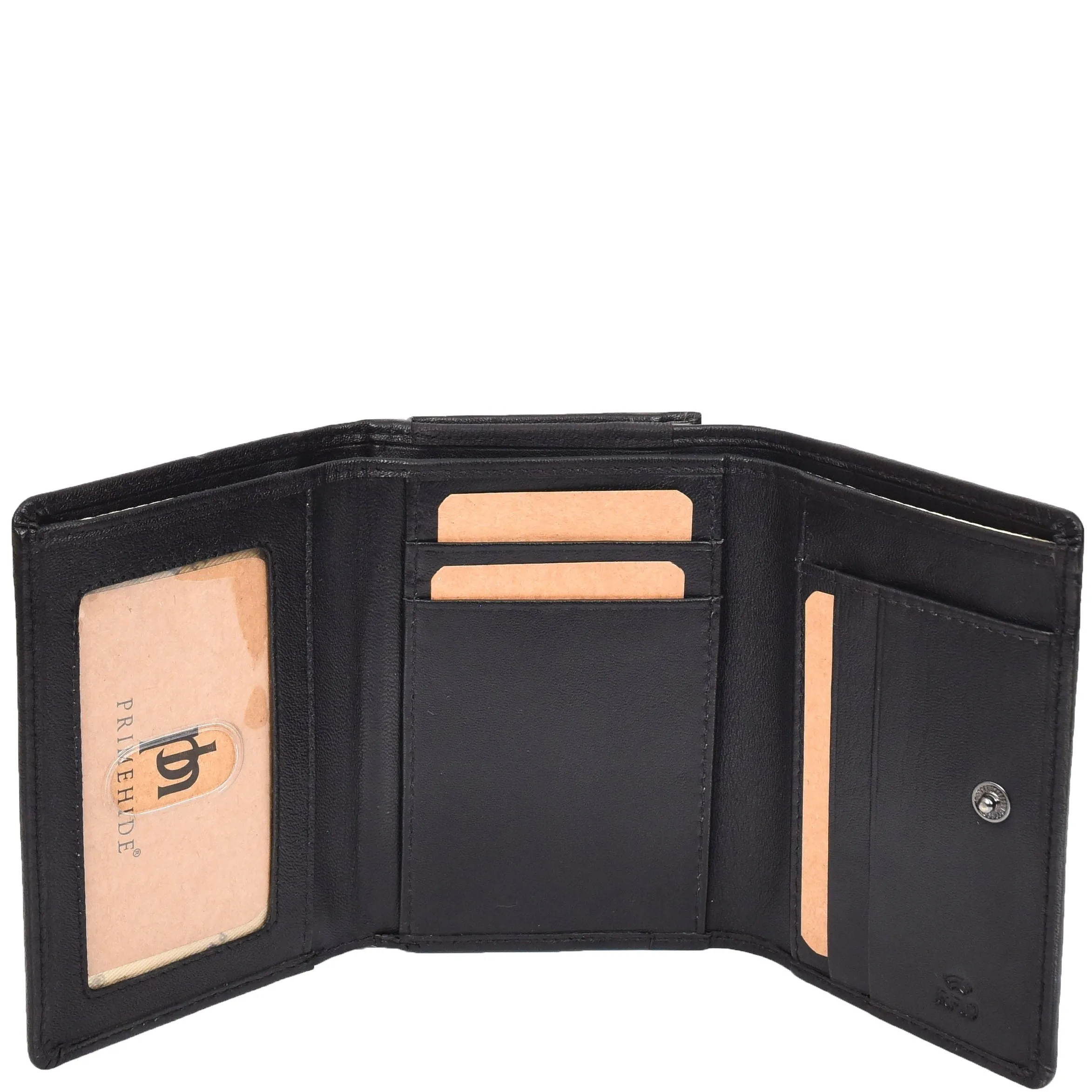 DR687 Women's Soft Leather Trifold Metal Frame Purse Black