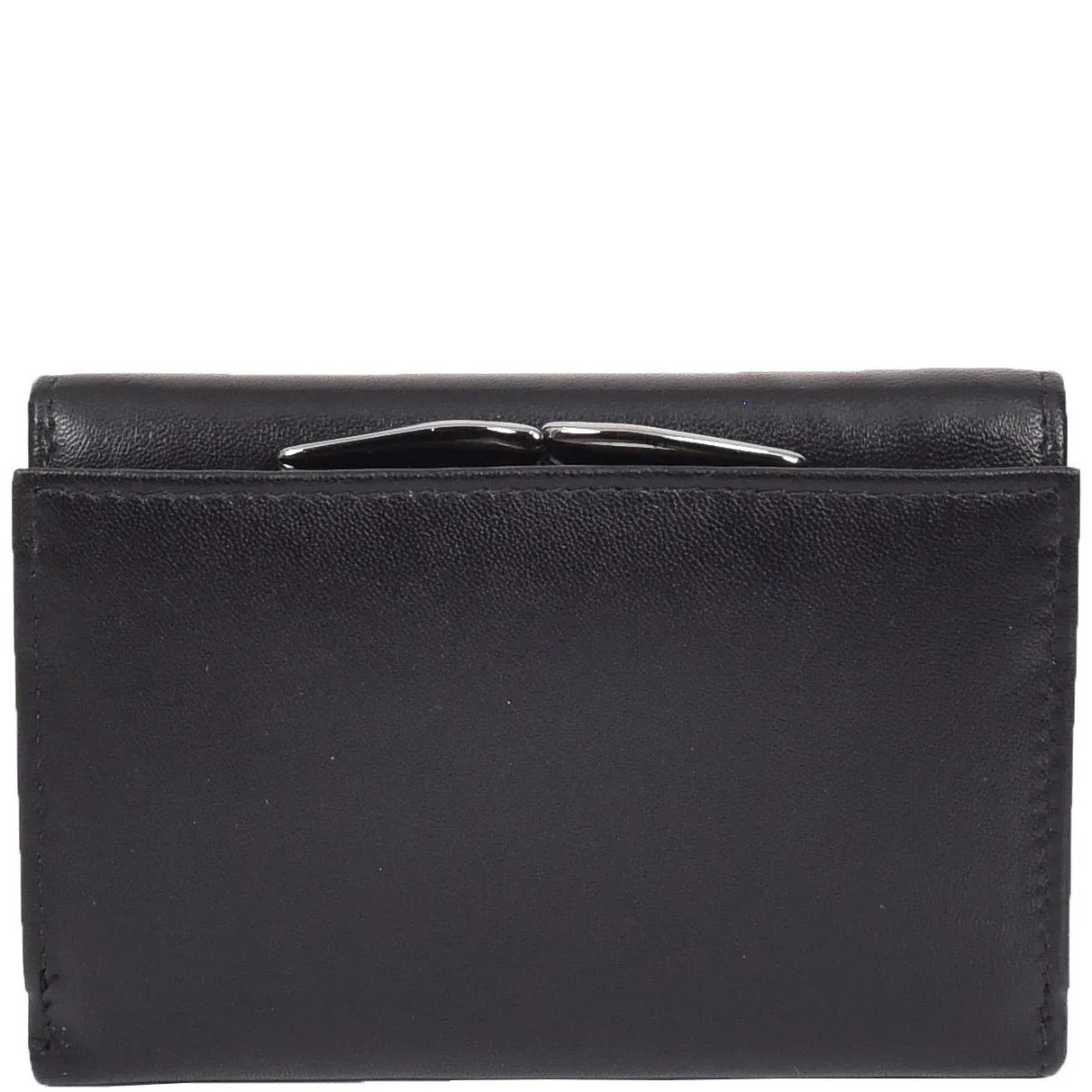 DR687 Women's Soft Leather Trifold Metal Frame Purse Black