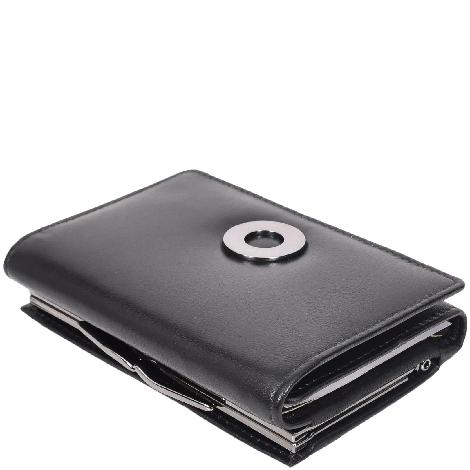 DR687 Women's Soft Leather Trifold Metal Frame Purse Black