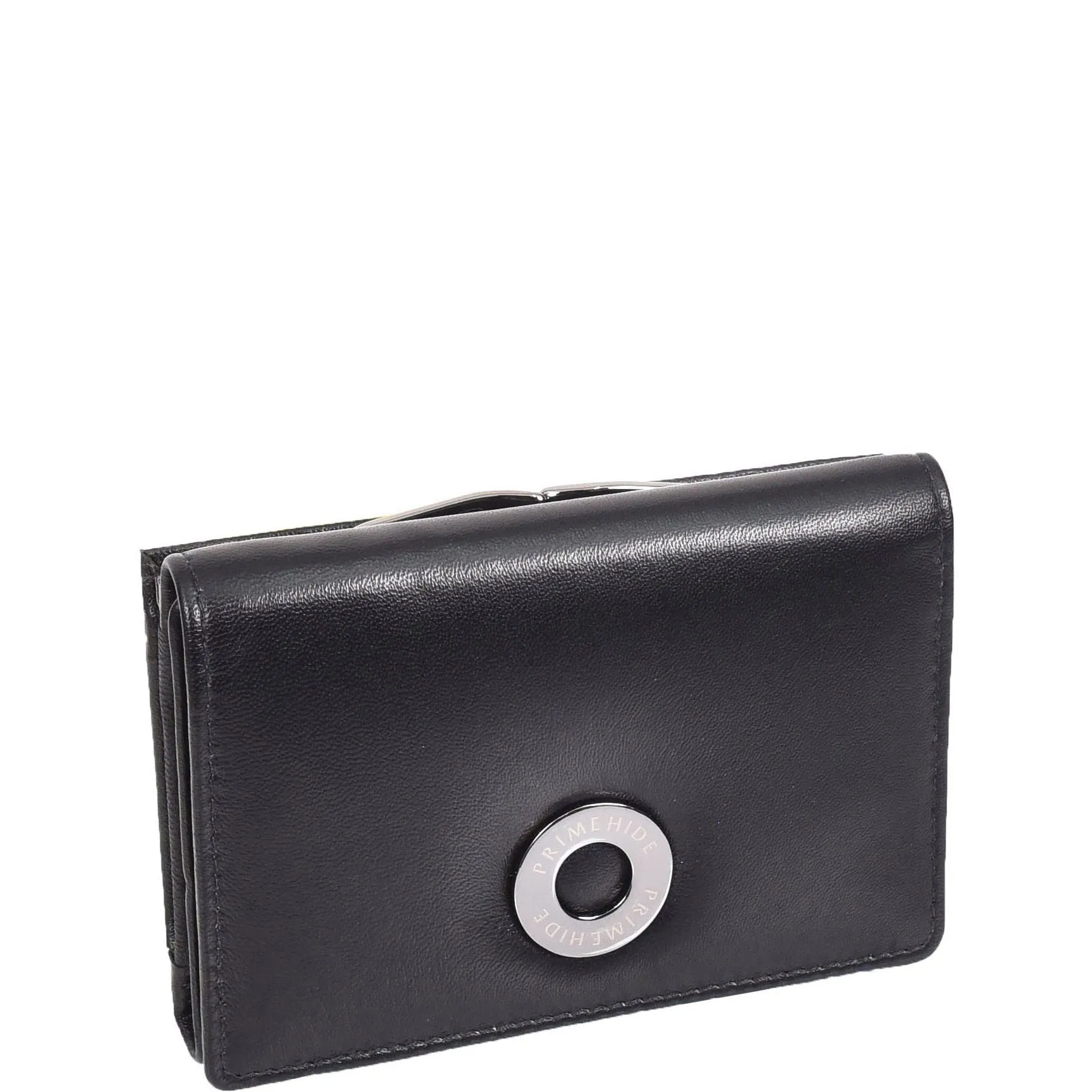 DR687 Women's Soft Leather Trifold Metal Frame Purse Black