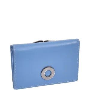 DR687 Women's Soft Leather Trifold Metal Frame Purse Blue