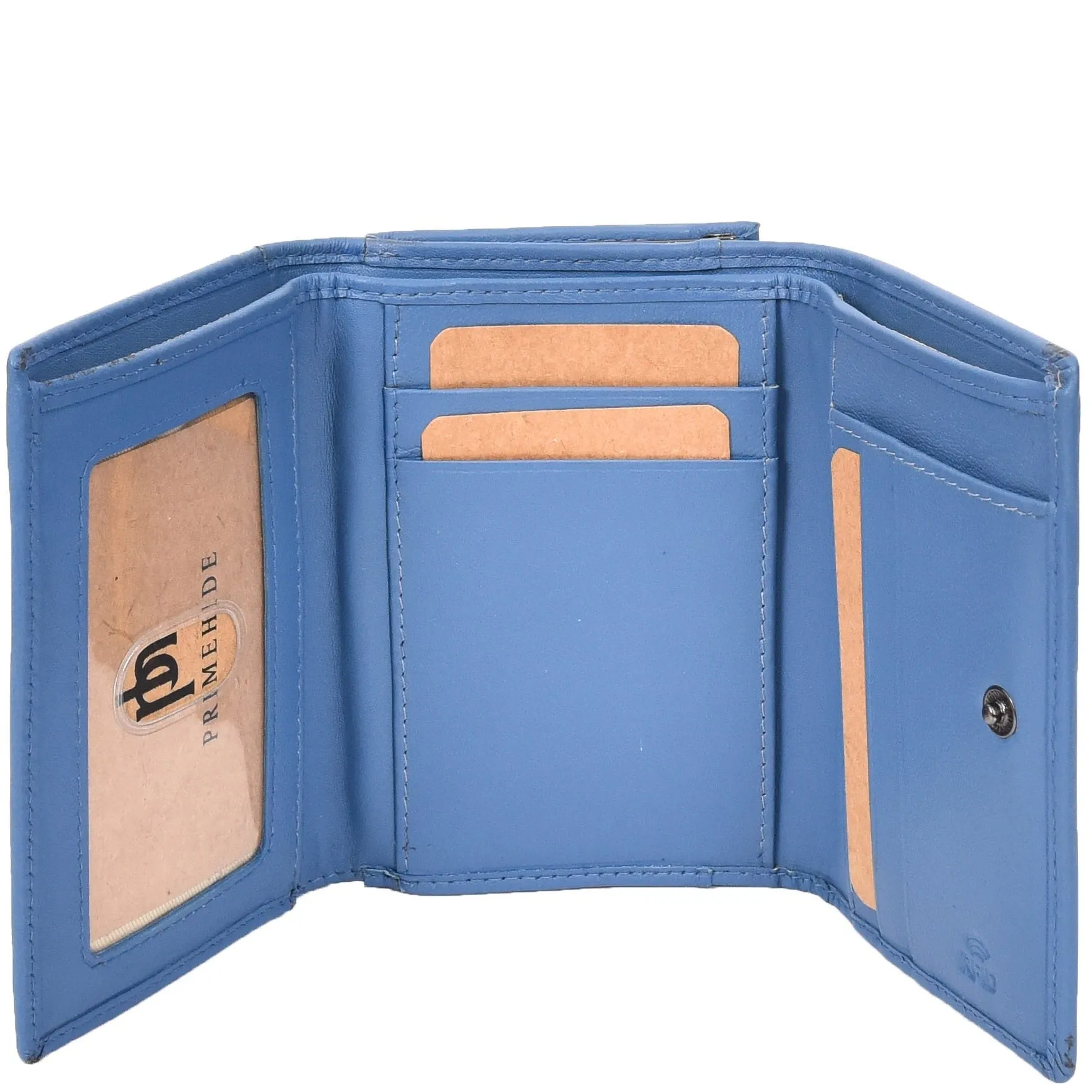 DR687 Women's Soft Leather Trifold Metal Frame Purse Blue