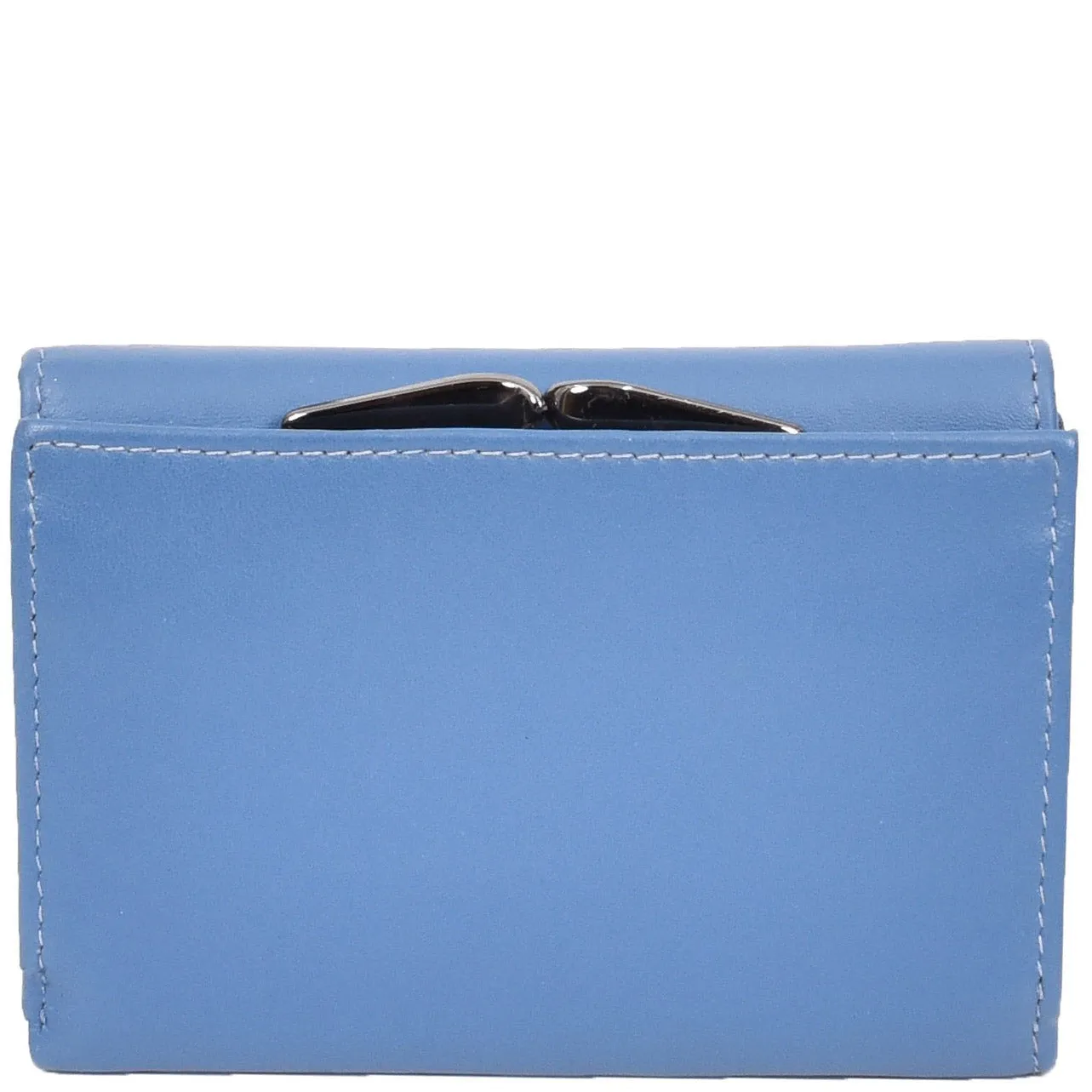 DR687 Women's Soft Leather Trifold Metal Frame Purse Blue