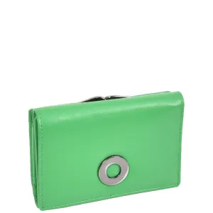 DR687 Women's Soft Leather Trifold Metal Frame Purse Green