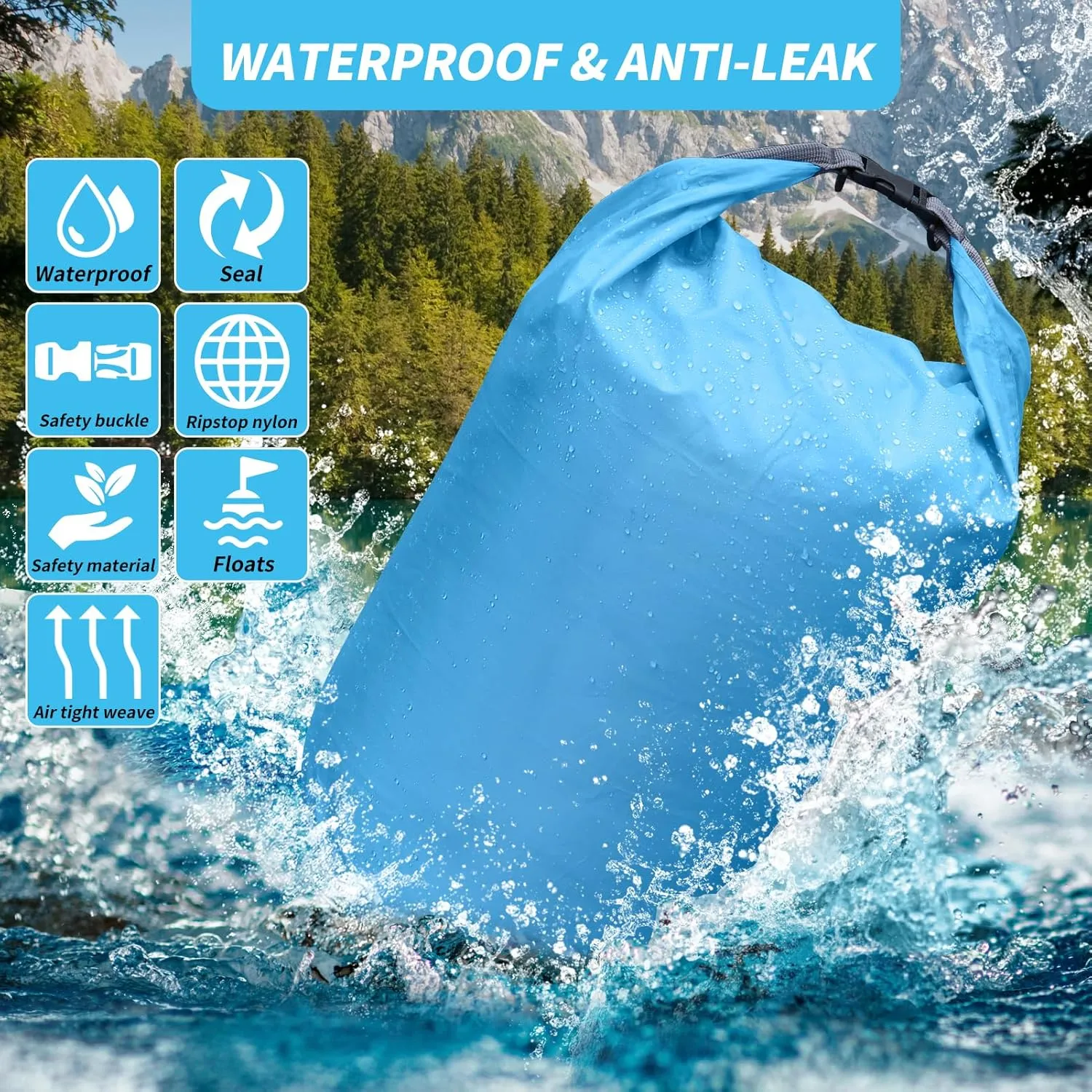 Dry Bag Set, Waterproof Small Lightweight Dry Bags for Paddle Board Kayaking, Fishing, Camping (Blue, 40L 2Pack)