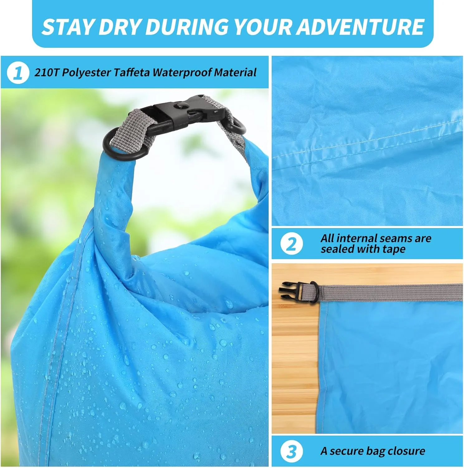 Dry Bag Set, Waterproof Small Lightweight Dry Bags for Paddle Board Kayaking, Fishing, Camping (Blue, 40L 2Pack)