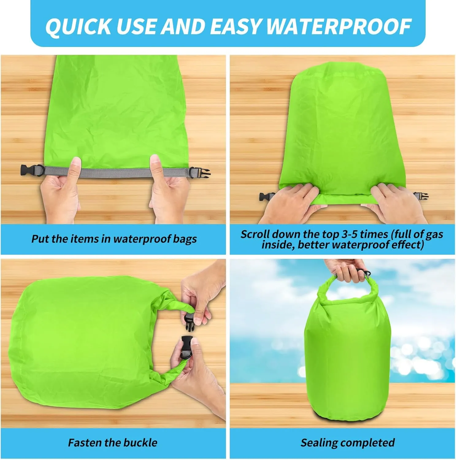 Dry Bag Set, Waterproof Small Lightweight Dry Bags for Paddle Board Kayaking, Fishing, Camping (Green, 40L 2Pack)