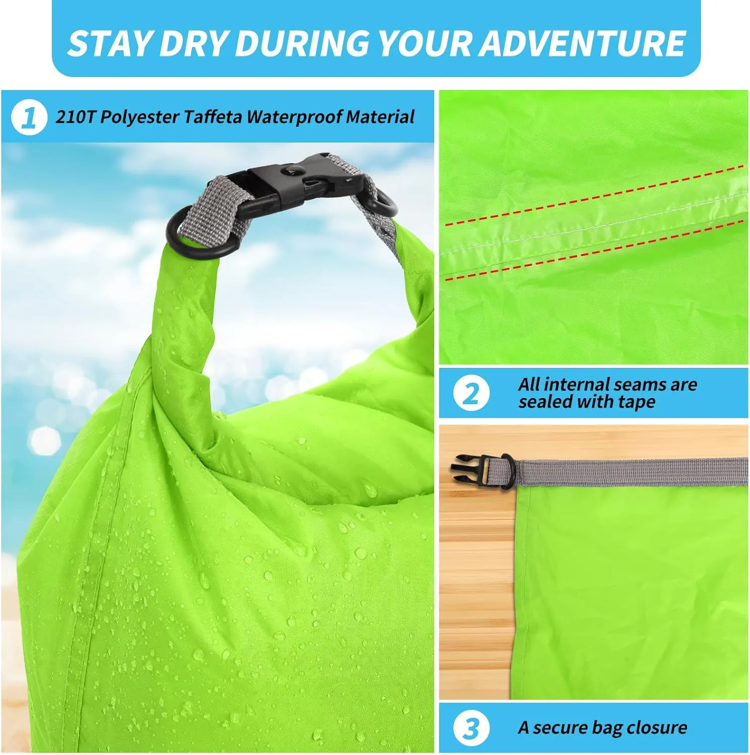 Dry Bag Set, Waterproof Small Lightweight Dry Bags for Paddle Board Kayaking, Fishing, Camping (Green, 40L 2Pack)