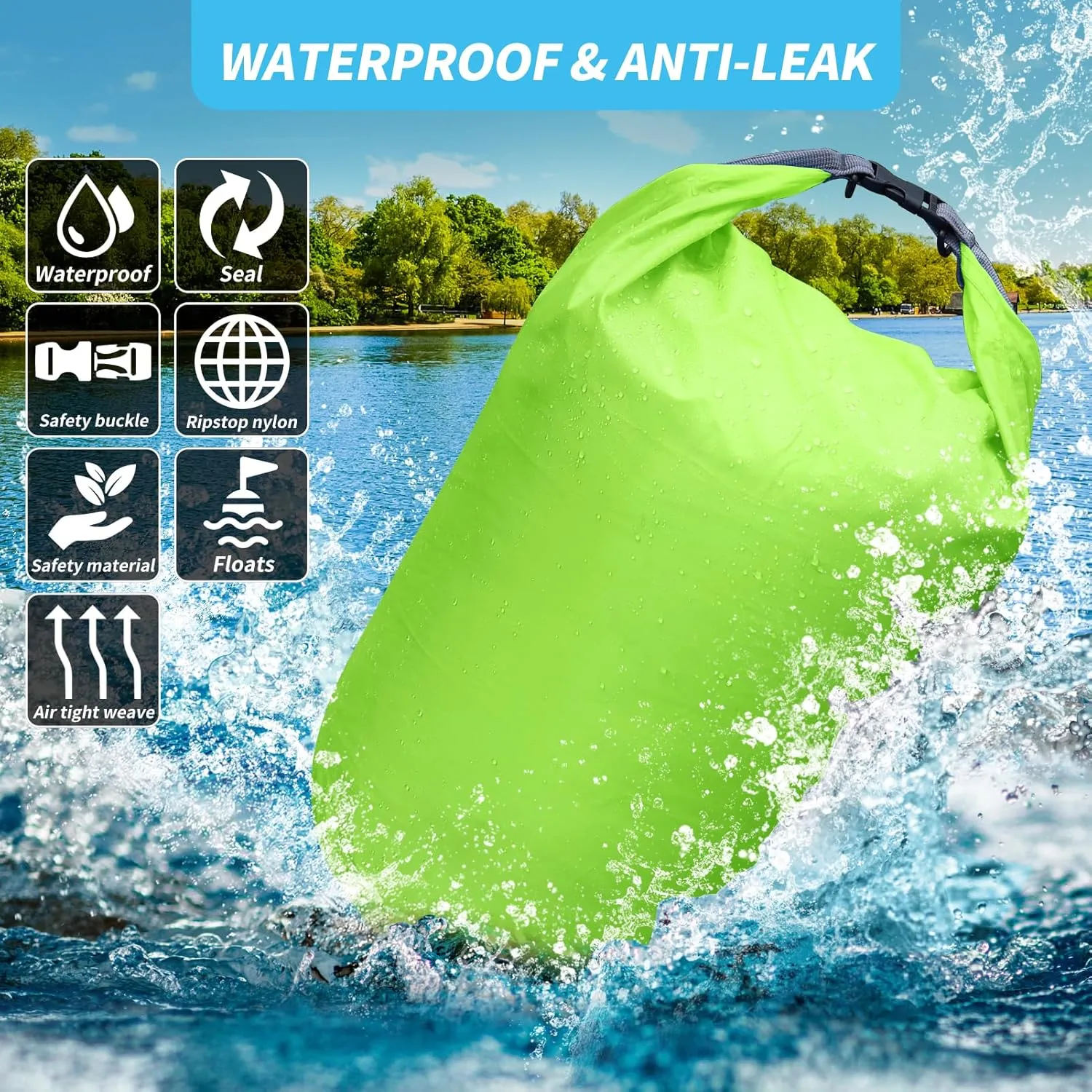 Dry Bag Set, Waterproof Small Lightweight Dry Bags for Paddle Board Kayaking, Fishing, Camping (Green, 40L 2Pack)