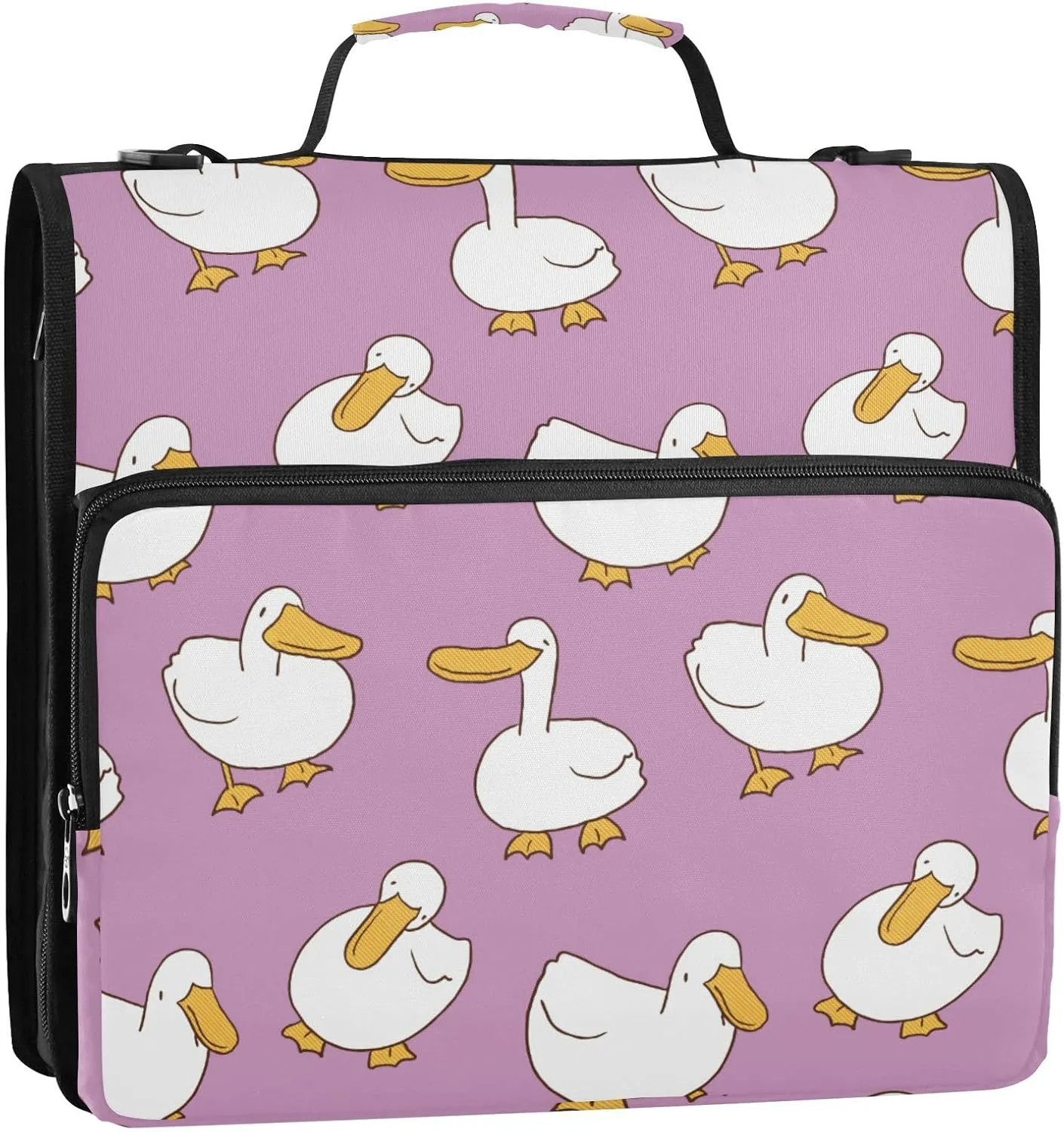 Duck White and Peach 3 Rings Organizer Binder with Shoulder Strap Waterproof Document Organizer Bag Suitable for Middle School