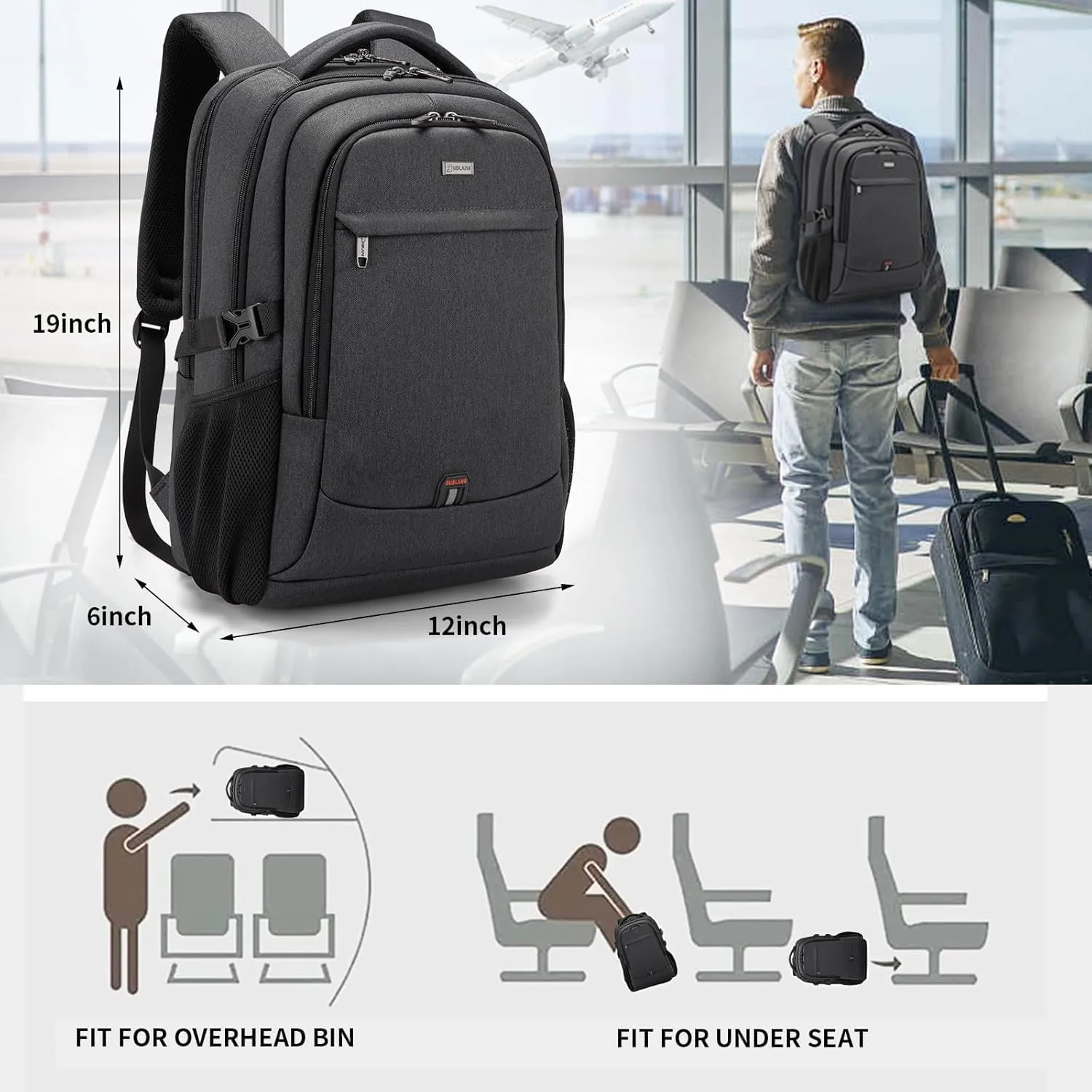 DUSLANG 17 Inch Laptop Backpack for Travel Water Resistant College Bookbag for Men/Women Laptop Bag with USB Charging Port and Tablet Sleeve Bag Compatible Protective Case, Black