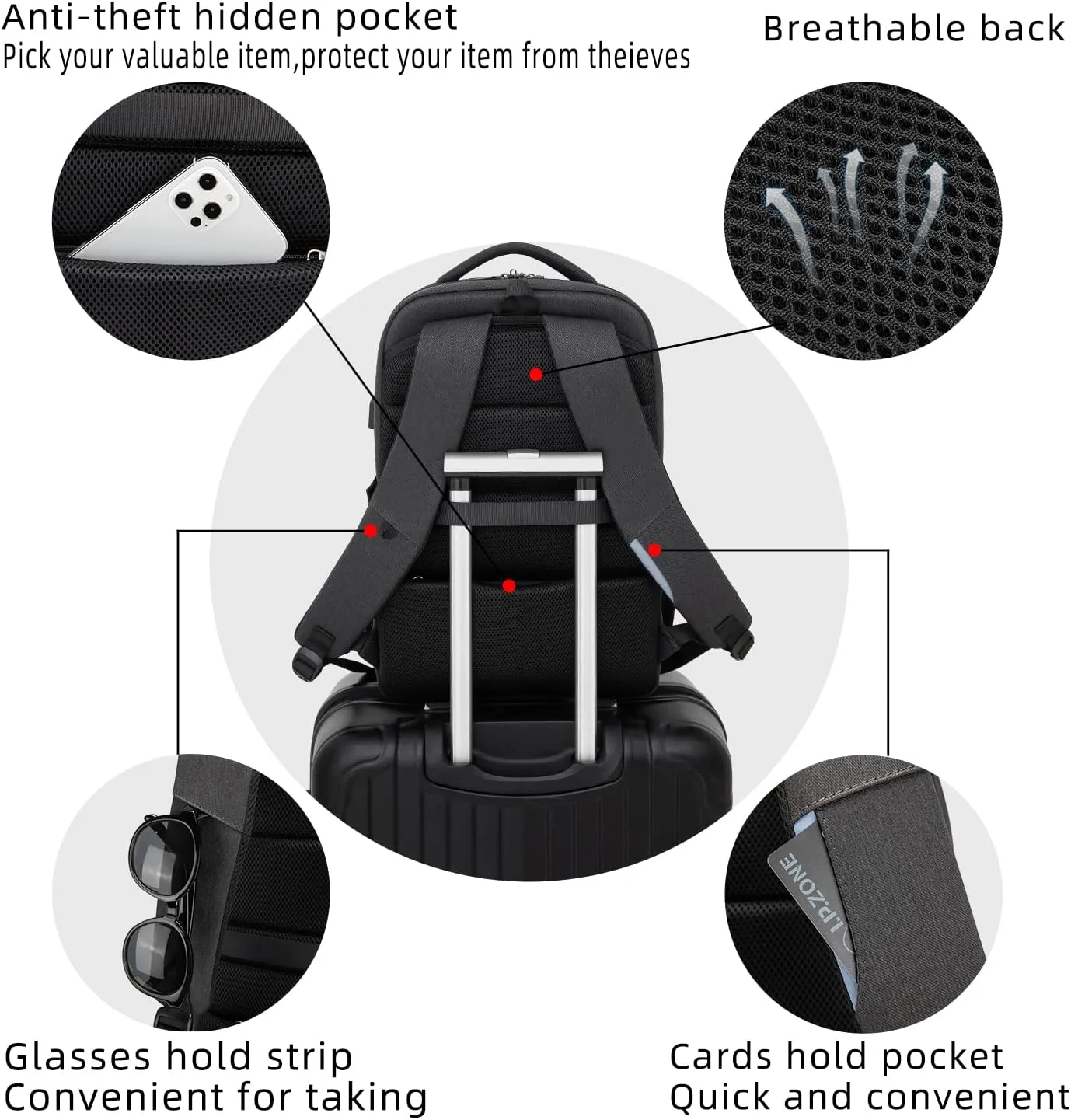DUSLANG 17 Inch Laptop Backpack for Travel Water Resistant College Bookbag for Men/Women Laptop Bag with USB Charging Port and Tablet Sleeve Bag Compatible Protective Case, Black
