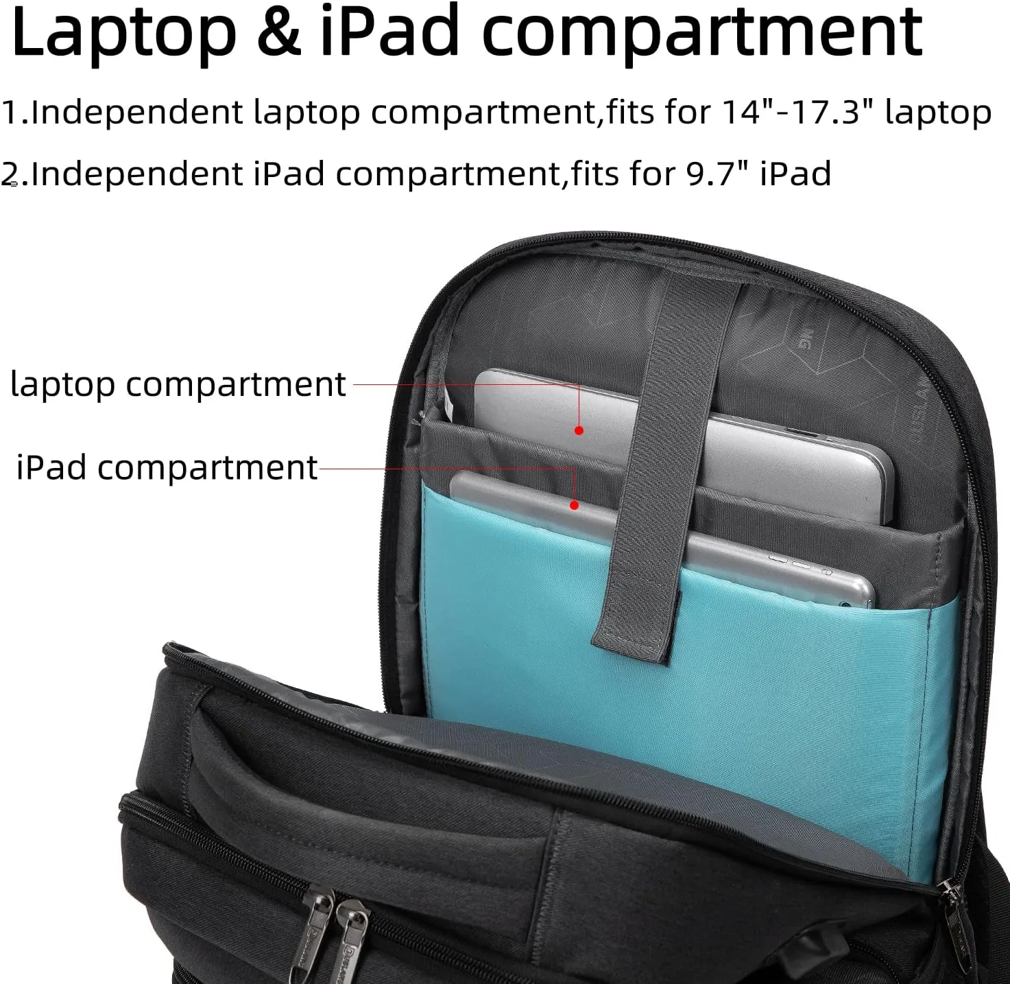 DUSLANG 17 Inch Laptop Backpack for Travel Water Resistant College Bookbag for Men/Women Laptop Bag with USB Charging Port and Tablet Sleeve Bag Compatible Protective Case, Black
