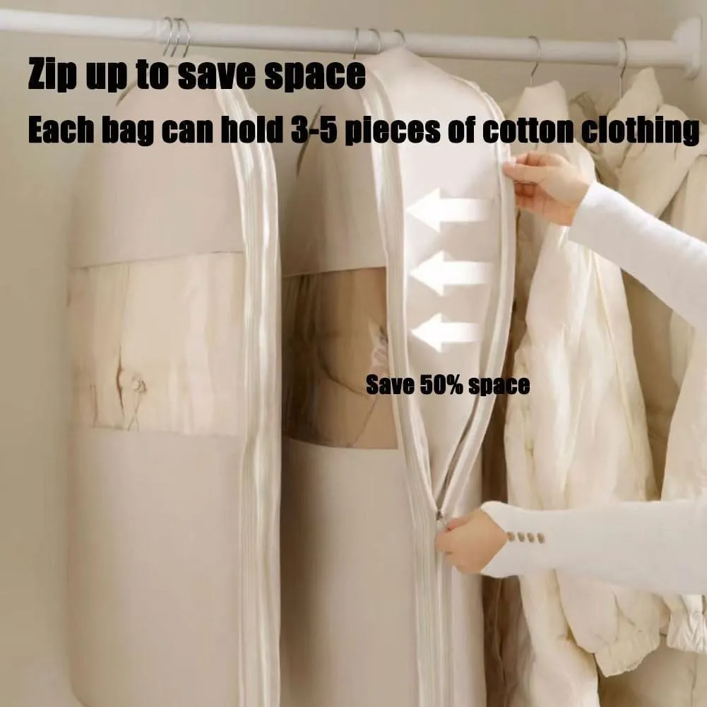 Dust Cover Clothes Bags for Down Coat，Space Saver Closet Organizers，Space Saving Hanging Garment Bag with Self Compression Zipper(Pink,XX-Large)