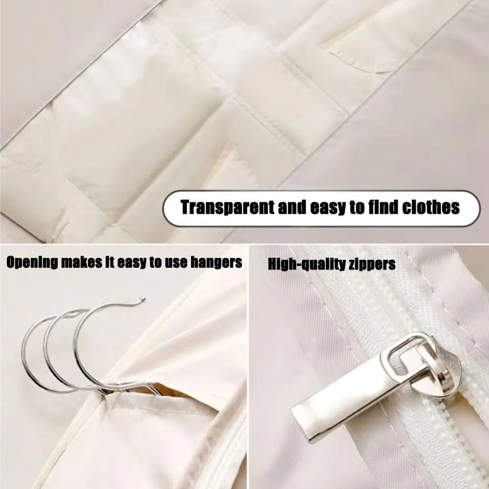 Dust Cover Clothes Bags for Down Coat，Space Saver Closet Organizers，Space Saving Hanging Garment Bag with Self Compression Zipper(Pink,XX-Large)