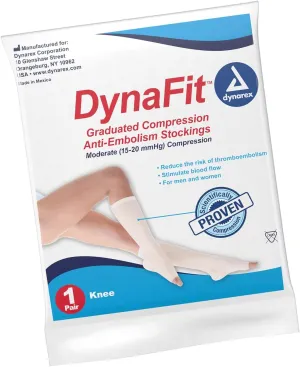 Dynarex DynaFit Compression Stockings Knee High, 15–20 mmHg, Help Prevent Blood Clots, Relieve Pain & Varicose Veins, White, X-Large, 1 Pair of Stockings