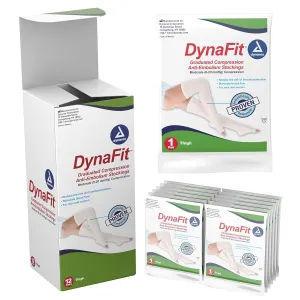 Dynarex DynaFit Compression Stockings Thigh High, 8–20 mmHg, Help Prevent Blood Clots, Relieve Pain & Varicose Veins, White, Medium, 1 Box of 12 Stockings