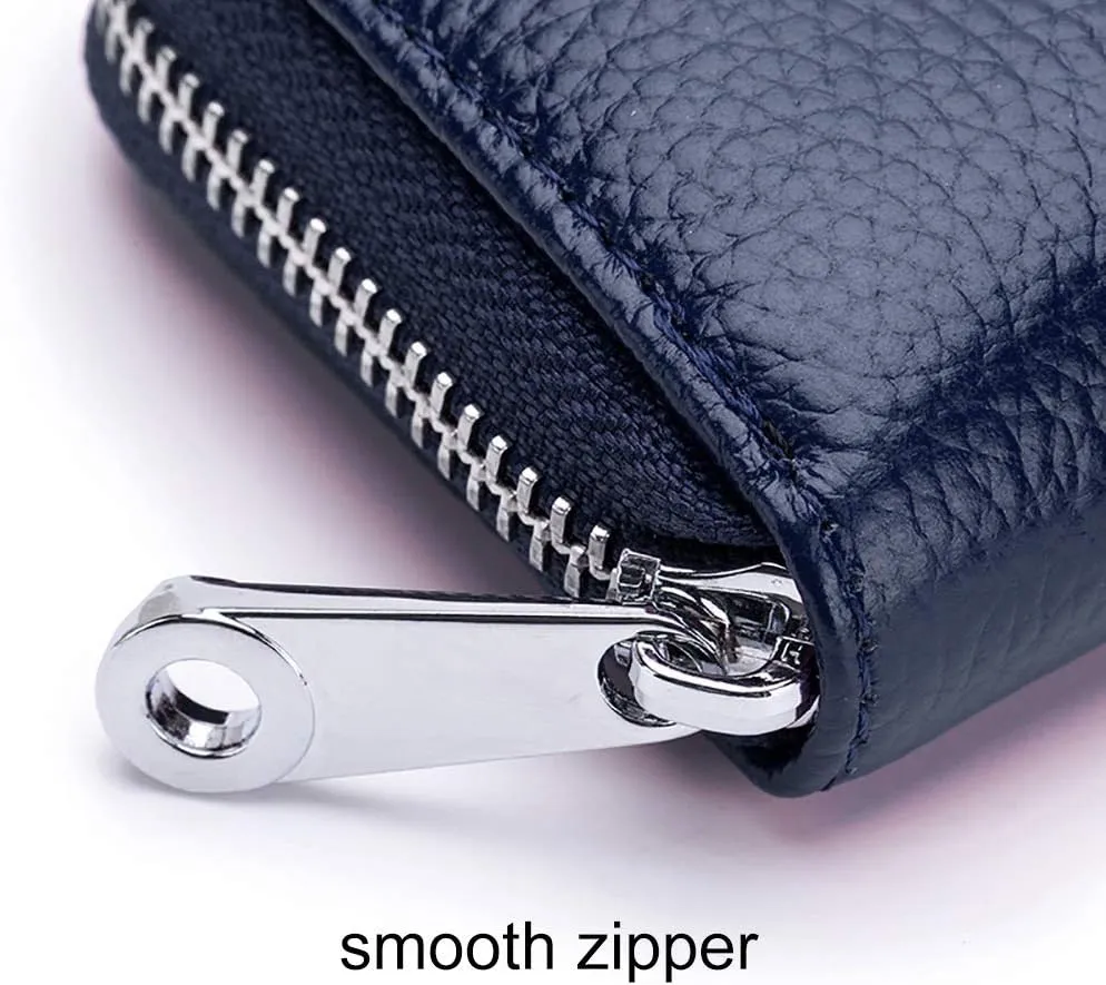 EASTNIGHTS RFID Credit Card Holder Genuine Leather Credit Card Wallet with Zipper