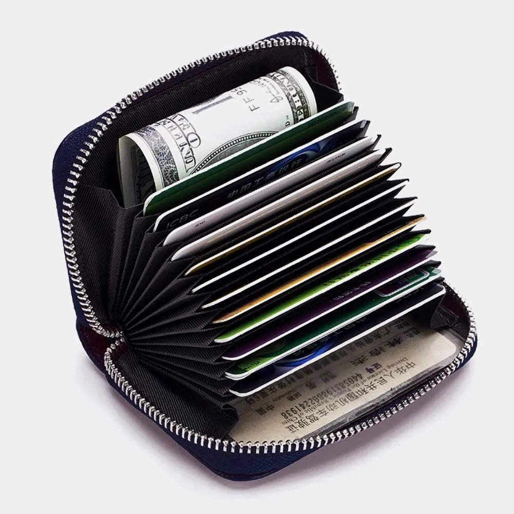 EASTNIGHTS RFID Credit Card Holder Genuine Leather Credit Card Wallet with Zipper