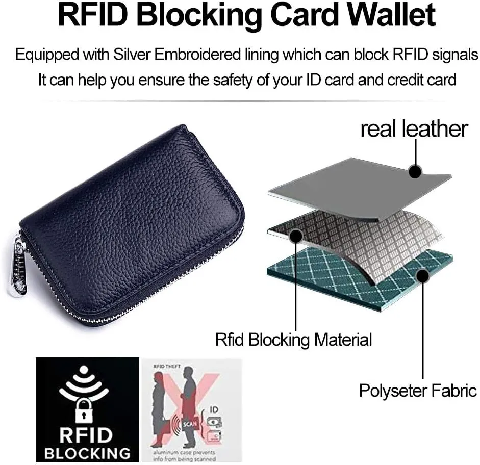 EASTNIGHTS RFID Credit Card Holder Genuine Leather Credit Card Wallet with Zipper