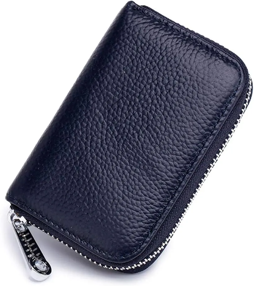 EASTNIGHTS RFID Credit Card Holder Genuine Leather Credit Card Wallet with Zipper