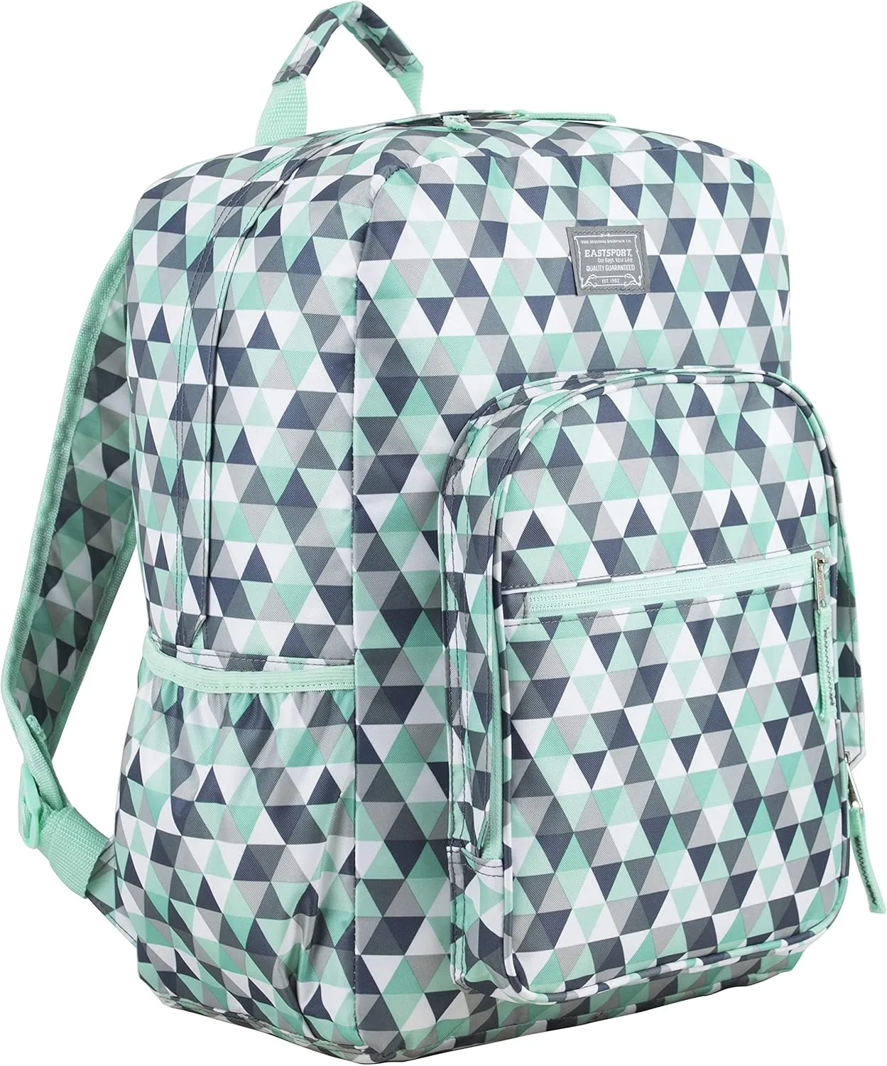 Eastsport Carry On Travel Weekender Backpack with Extra Large Main Compartment, Mint/Grey Triangles