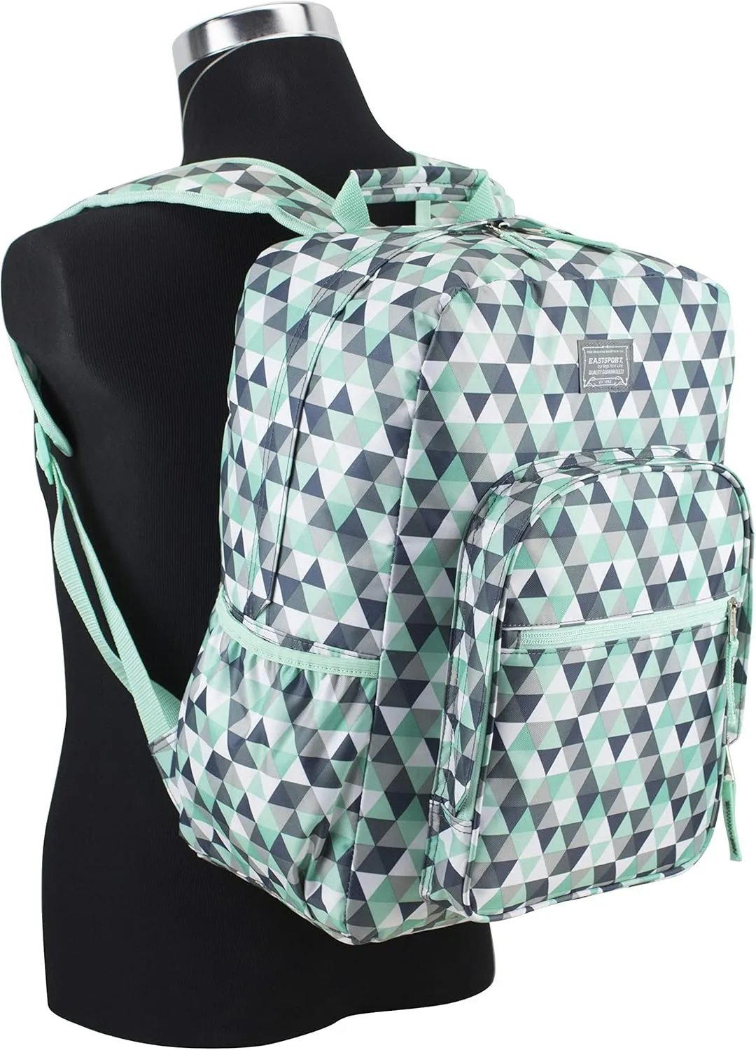 Eastsport Carry On Travel Weekender Backpack with Extra Large Main Compartment, Mint/Grey Triangles