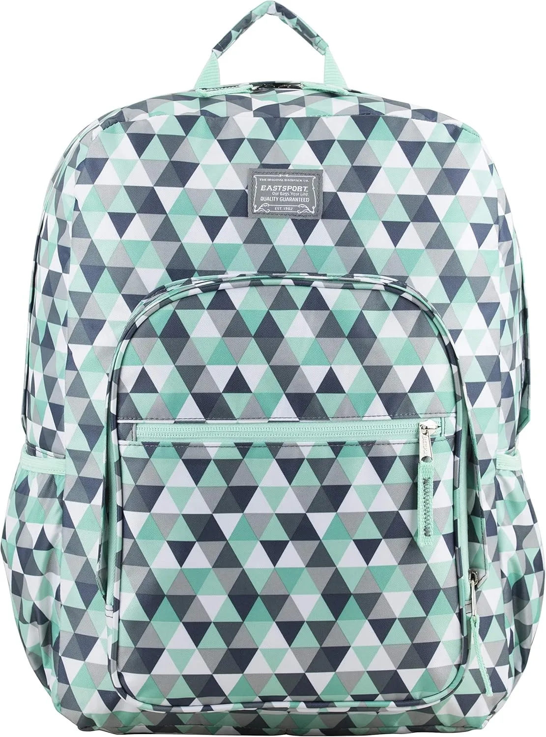 Eastsport Carry On Travel Weekender Backpack with Extra Large Main Compartment, Mint/Grey Triangles