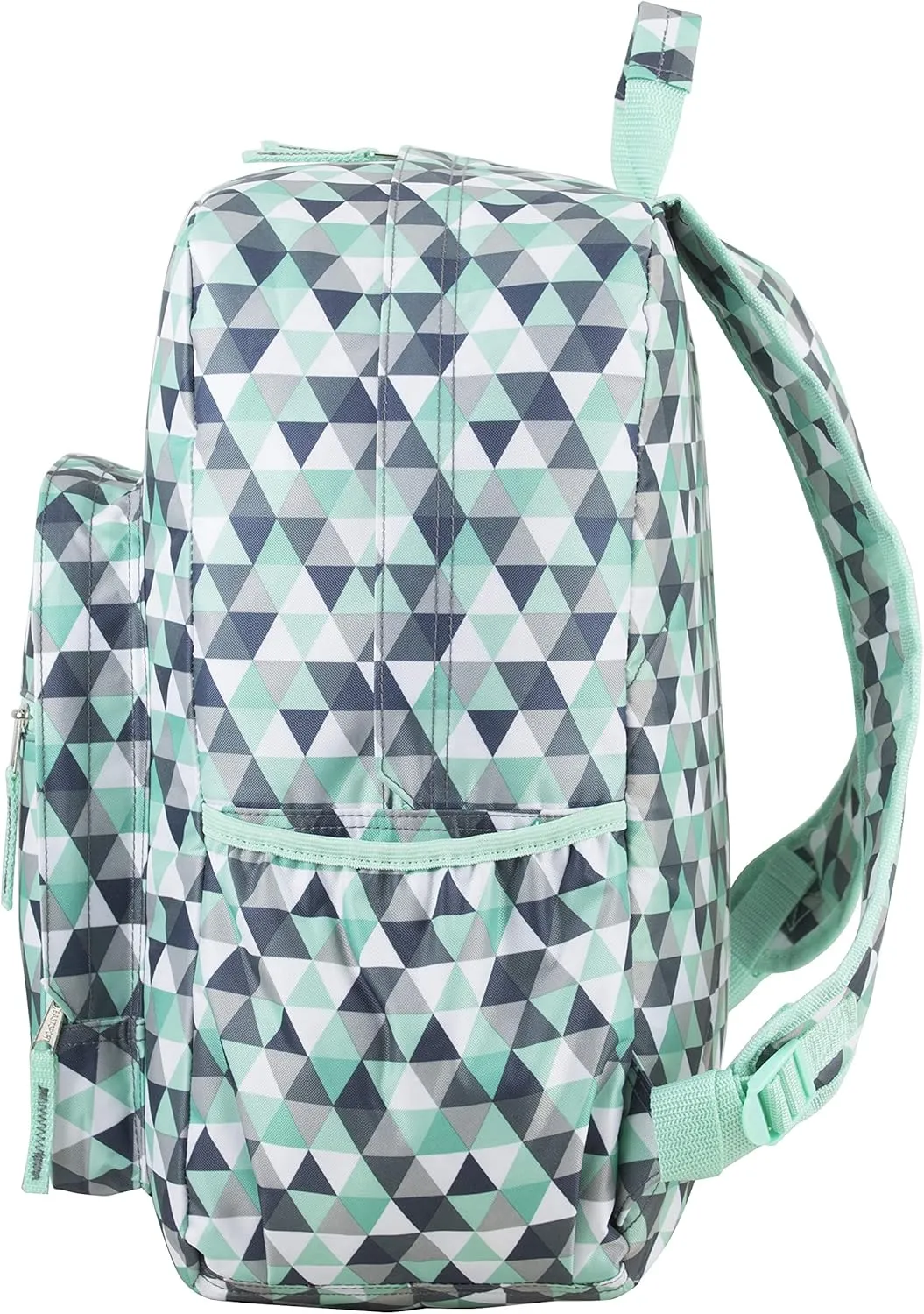 Eastsport Carry On Travel Weekender Backpack with Extra Large Main Compartment, Mint/Grey Triangles
