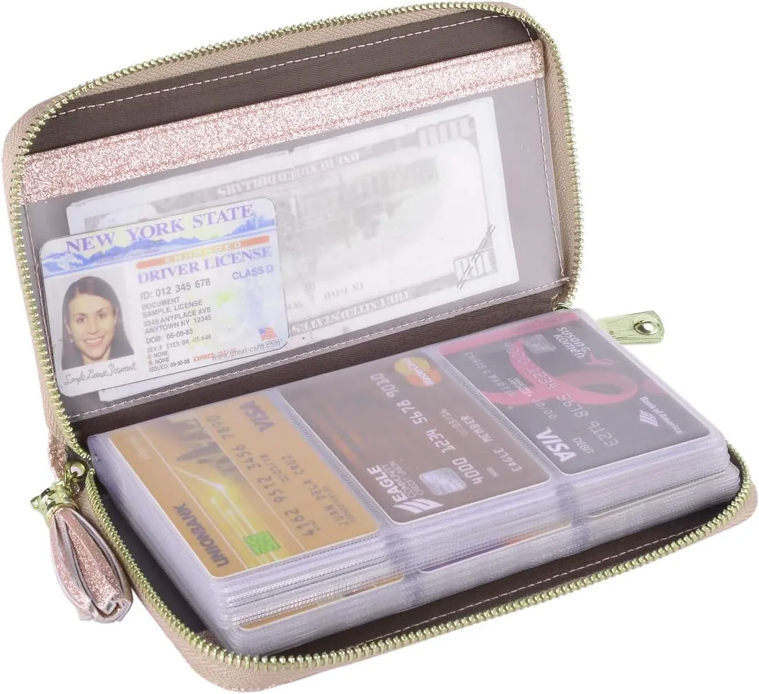 Easyoulife Credit Card Holder Wallet Womens Zipper Leather Case Purse RFID Blocking