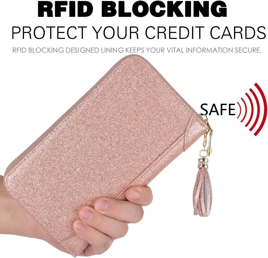 Easyoulife Credit Card Holder Wallet Womens Zipper Leather Case Purse RFID Blocking