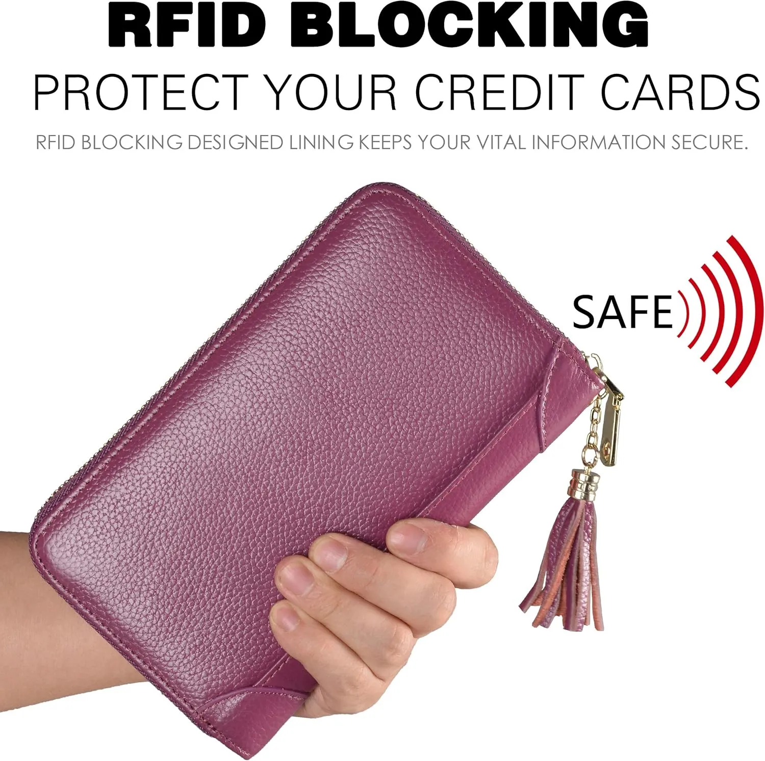 Easyoulife Credit Card Holder Wallet Womens Zipper Leather Case Purse RFID Blocking