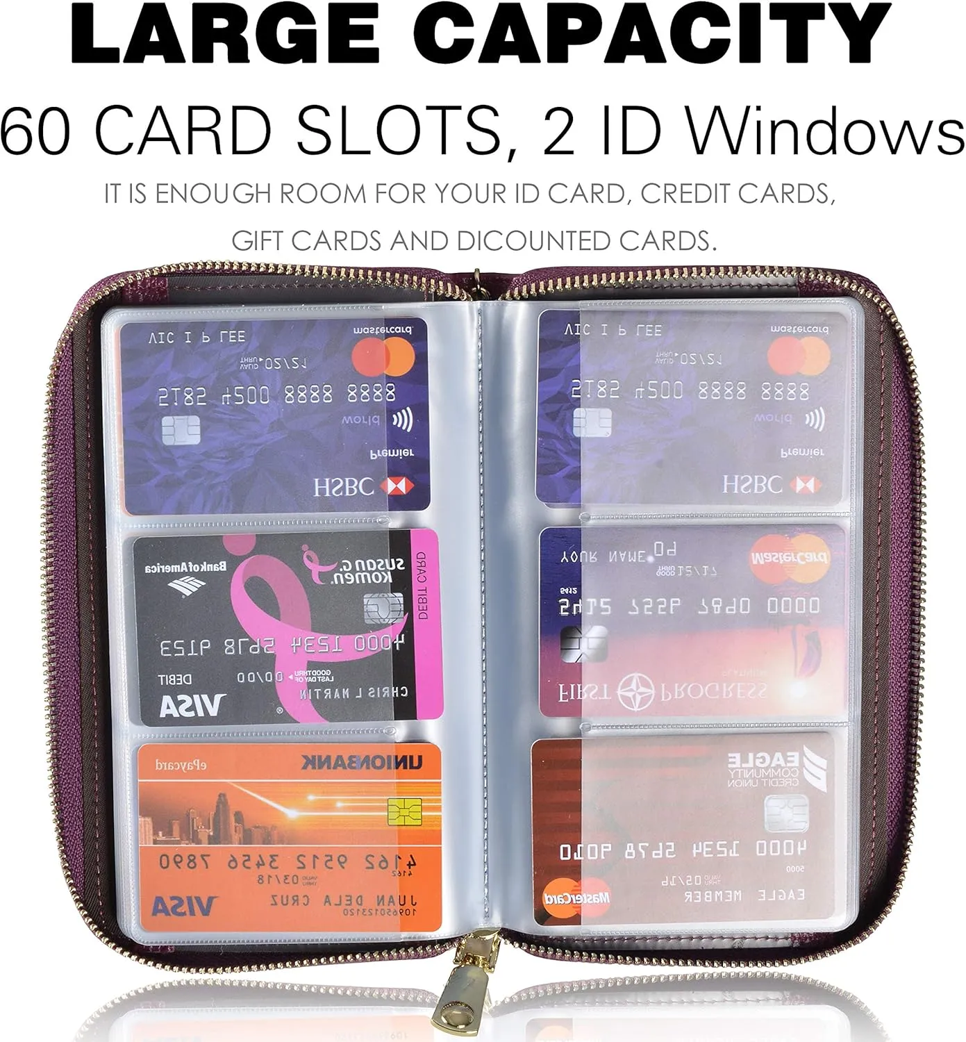 Easyoulife Credit Card Holder Wallet Womens Zipper Leather Case Purse RFID Blocking