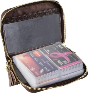 Easyoulife Womens Credit Card Holder Wallet Zip Leather Card Case RFID Blocking (Coffee)