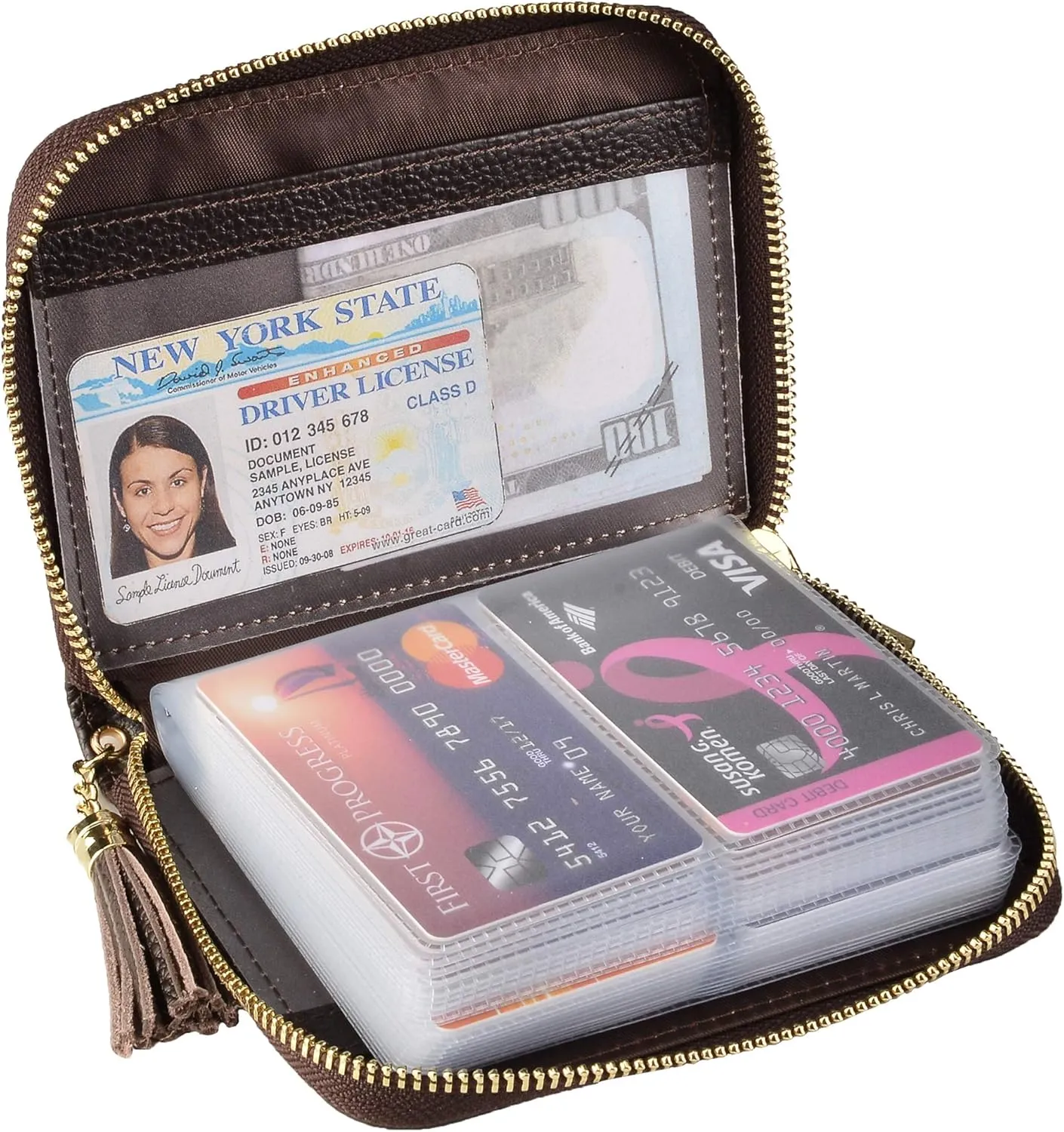 Easyoulife Womens Credit Card Holder Wallet Zip Leather Card Case RFID Blocking (Coffee)