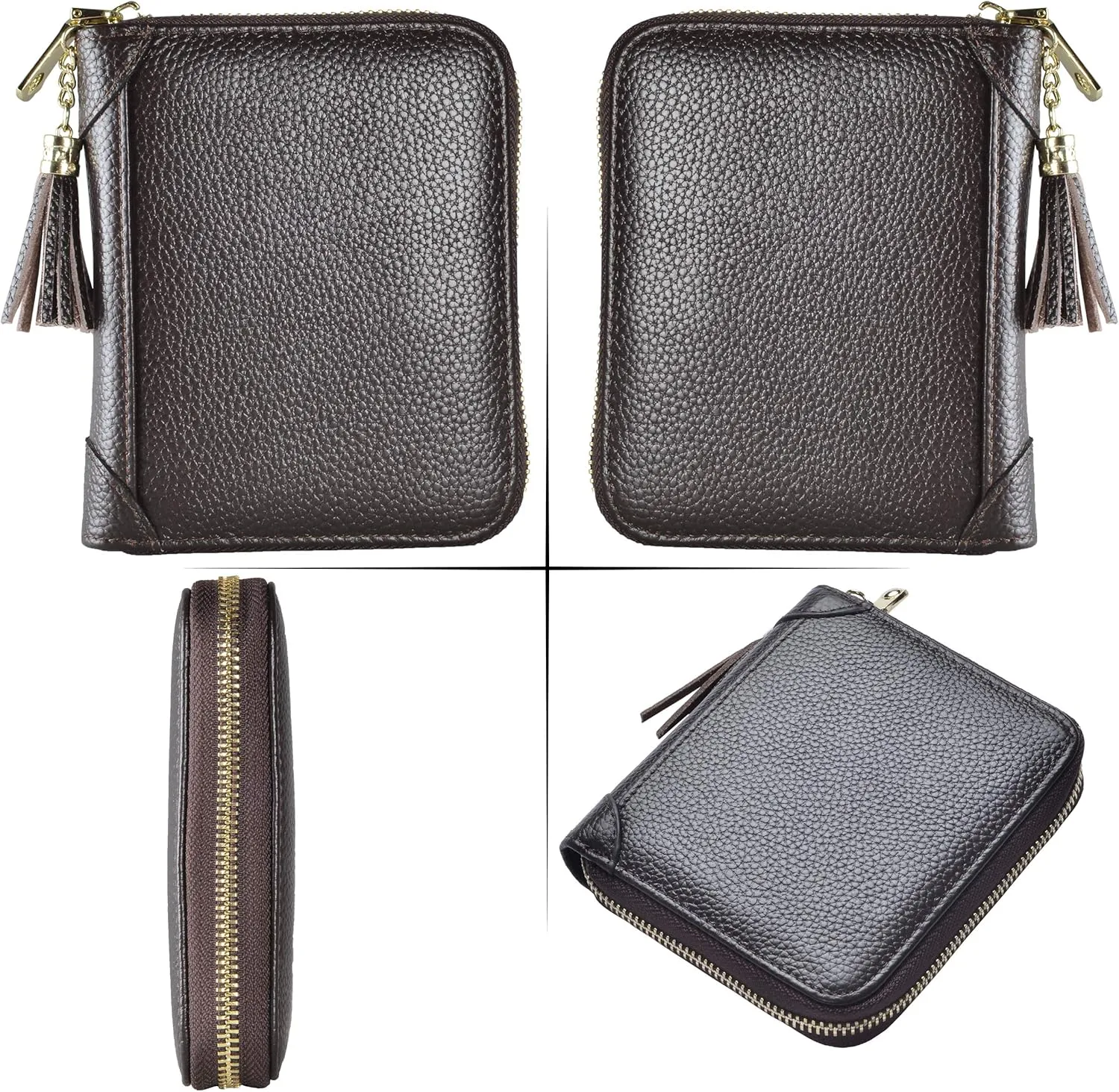 Easyoulife Womens Credit Card Holder Wallet Zip Leather Card Case RFID Blocking (Coffee)