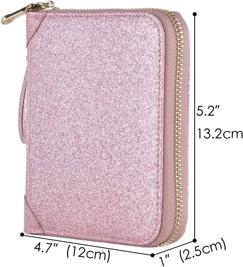 Easyoulife Womens Credit Card Holder Wallet Zip Leather Card Case RFID Blocking (Glitter Light Purple)