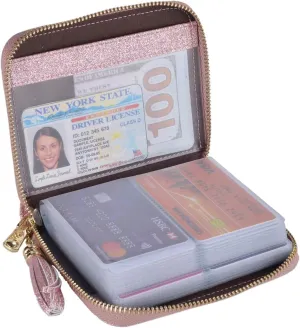 Easyoulife Womens Credit Card Holder Wallet Zip Leather Card Case RFID Blocking (Glitter Light Purple)