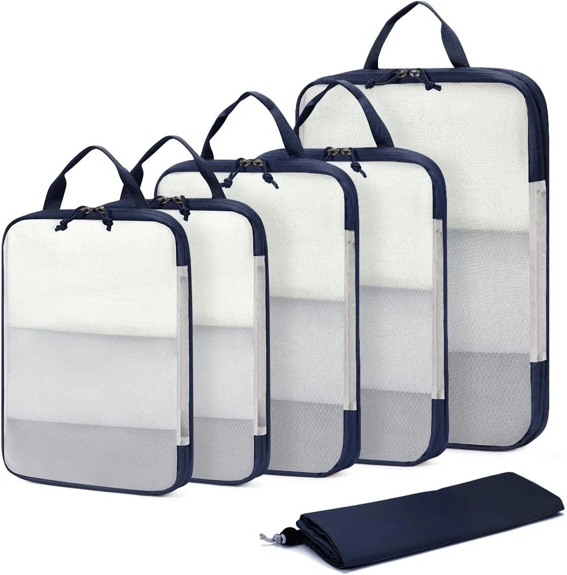 ECOHUB 6 Set Compression Packing Cubes, Lightweight Cruise Ship Vacation Travel Essentials, Durable Travel Accessories for Suitcase Luggage Organizer Bags Set with YKK Zippers Shoe Bag, Dark Blue
