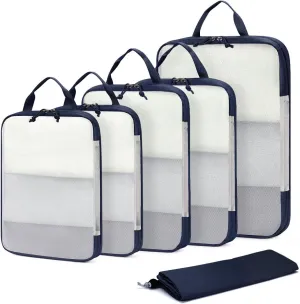 ECOHUB 6 Set Compression Packing Cubes, Lightweight Cruise Ship Vacation Travel Essentials, Durable Travel Accessories for Suitcase Luggage Organizer Bags Set with YKK Zippers Shoe Bag, Dark Blue