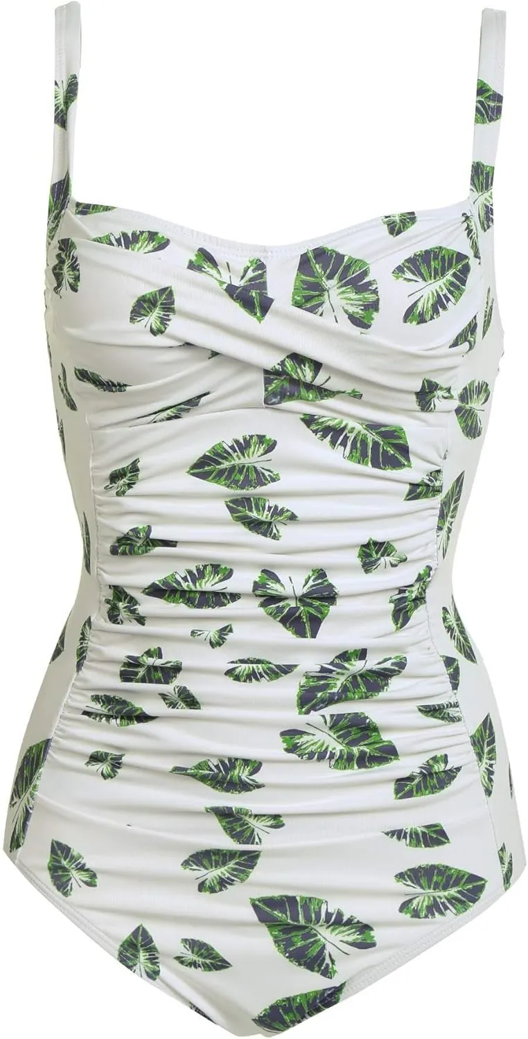 Ekouaer Women's One Piece Swimsuit Ruched Tummy Control Bathing Suits Vintage Retro Push Up Swimwear